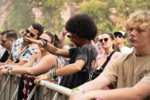 A festival goer bops their head as Skrillex’s set begins.