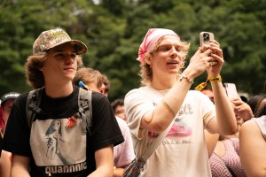 Members of the crowd record Blondshell's set.