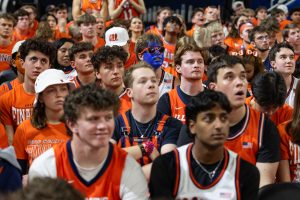The Illinois student section watches warmups before Illinois’ Final Four match versus UConn.