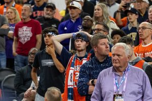 Illinois fans are subdued as UConn pulls away at the end of the game.